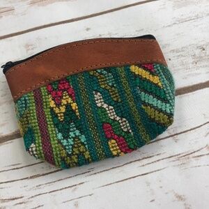 Mexican Green Yellow Woven Tapestry Coin Purse